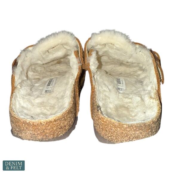 Birkenstock Boston Shearling Camel Suede Fuzzy Cozy Slip On Clogs Womens 7 - Picture 11 of 16